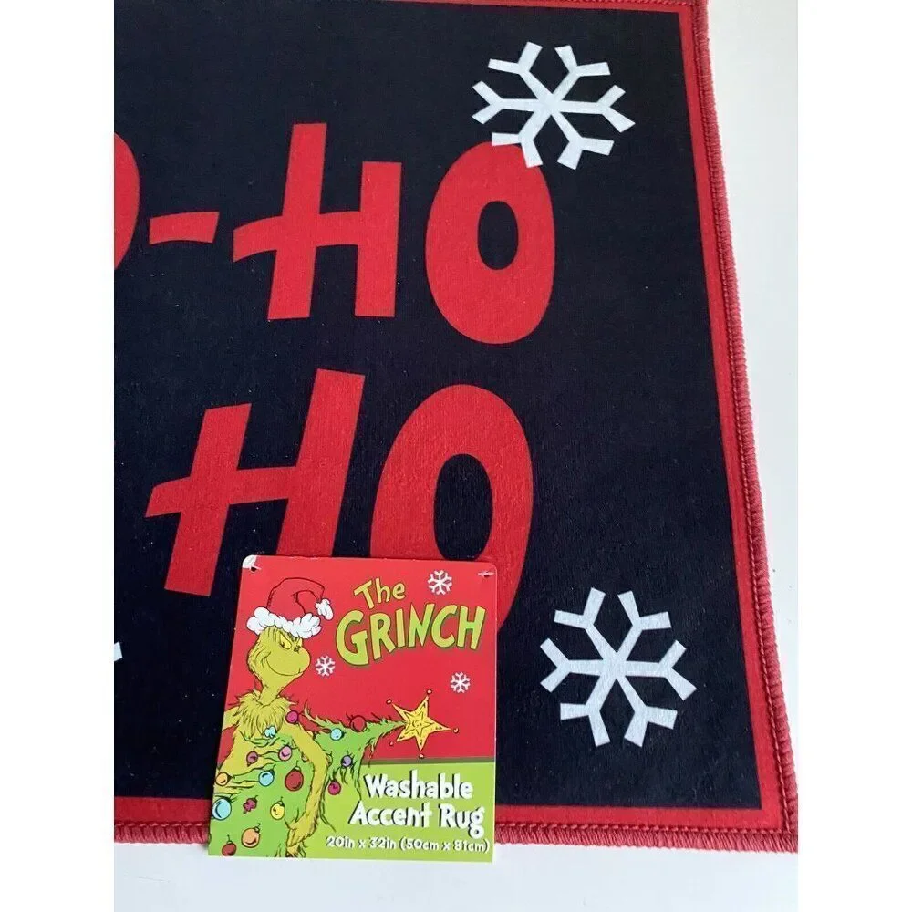 Dr. Seuss The Grinch HO HO HO Washable Accent Rug 20 X 32” Christmas Holiday NEW